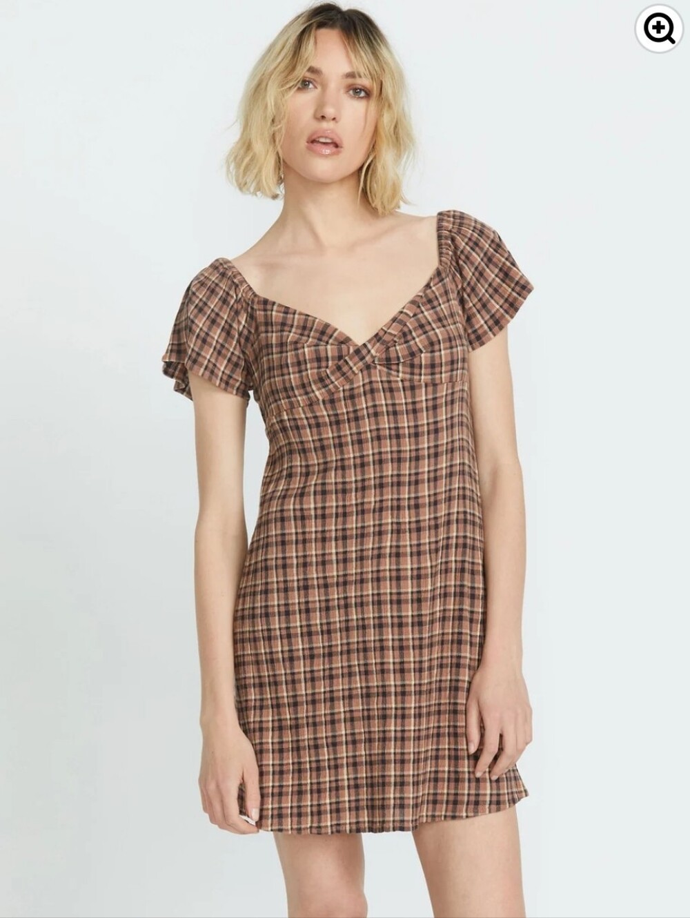 Volcom Brown Plaid Mini Dress